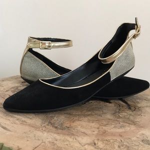 Black Pointy Toe Flats with Ankle Strap